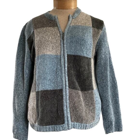 Croft & Barrow Womens Medium Blue Gray Tan Sweater Full Zipper Multicolor - Picture 1 of 13